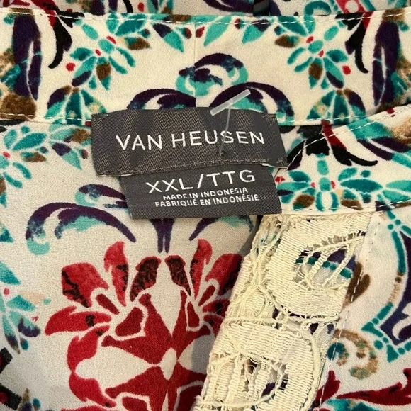 Van Heusen Printed V-Neck Tunic in Teal, Red & Cream - Picture 5 of 6